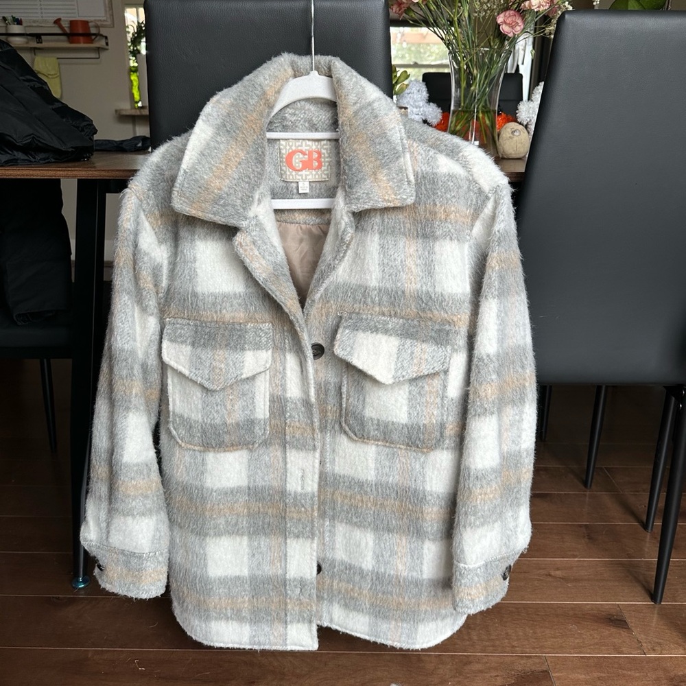 Gray and White Shacket Coat